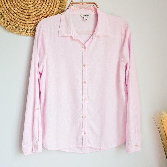 Orvis Women's Linen Blend Button Front Long Roll Tab Sleeve Shirt Size Medium - Picture 1 of 10